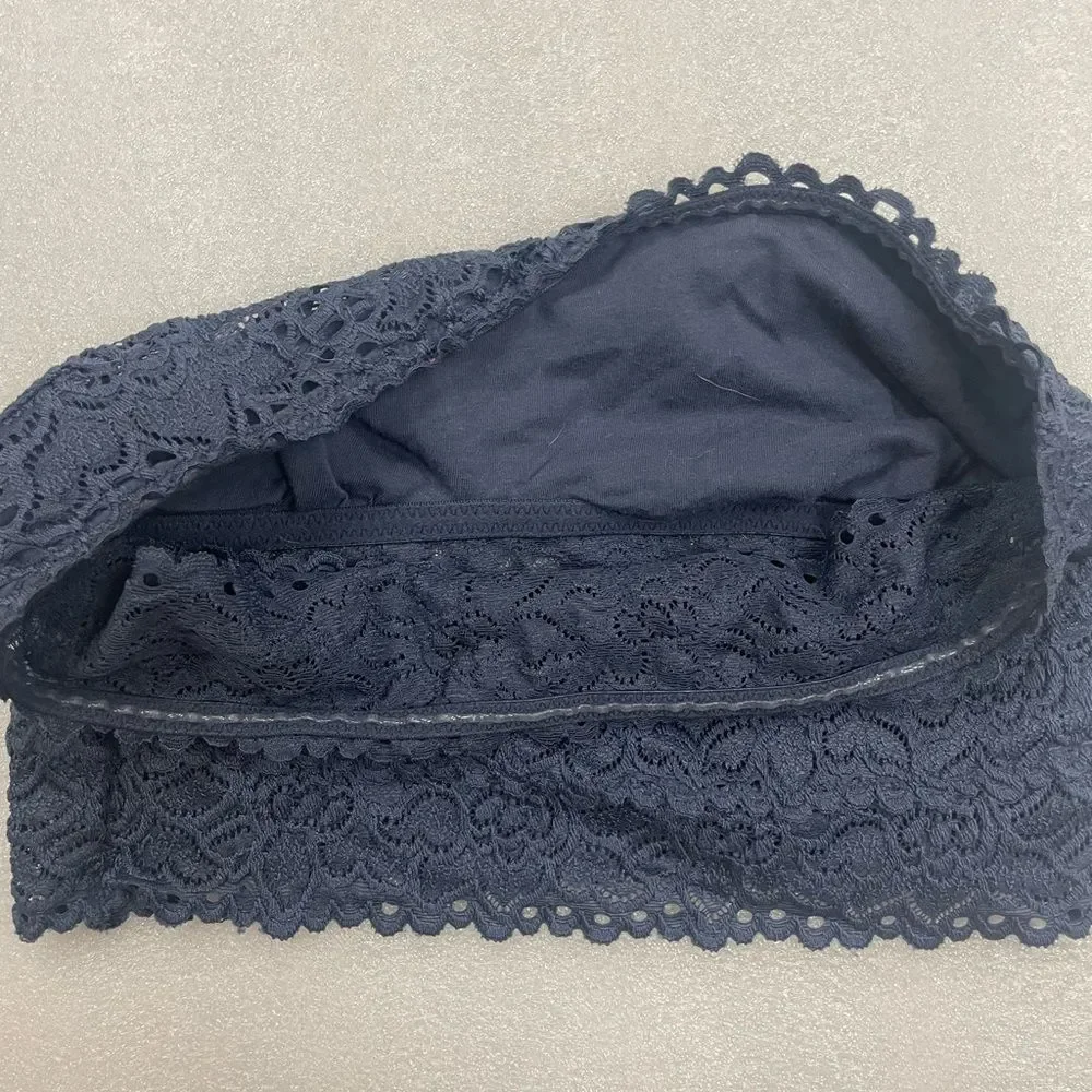 Bundle of Aerie Blue Lace Bralettes Bandeau and High Necklace